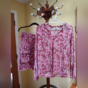 Michael Michael Kors Pink Floral Smocked Skirt & Blouse Set | Romantic Boho